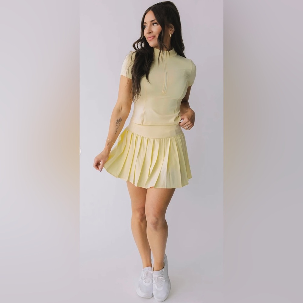 Bare Activewear Pleated Mini Skort in honey Butter yellow